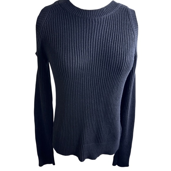 AllSaints Sweaters - AllSaints Pepper Jumper Black Cold Shoulder Ribbed Knit Cotton Sweater XS